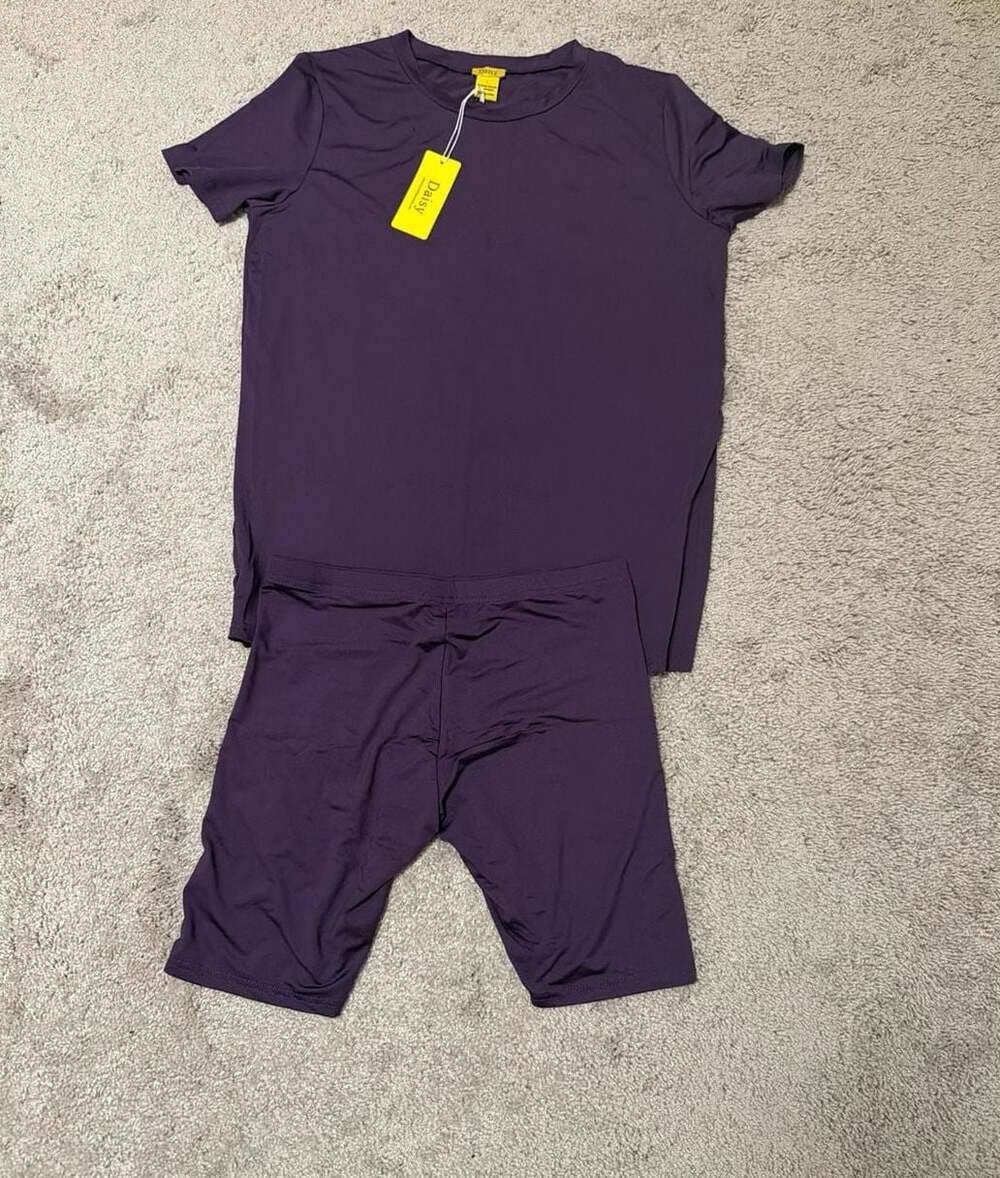 Purple 2-Piece T-Shirt and Biker Shorts Set, Size L